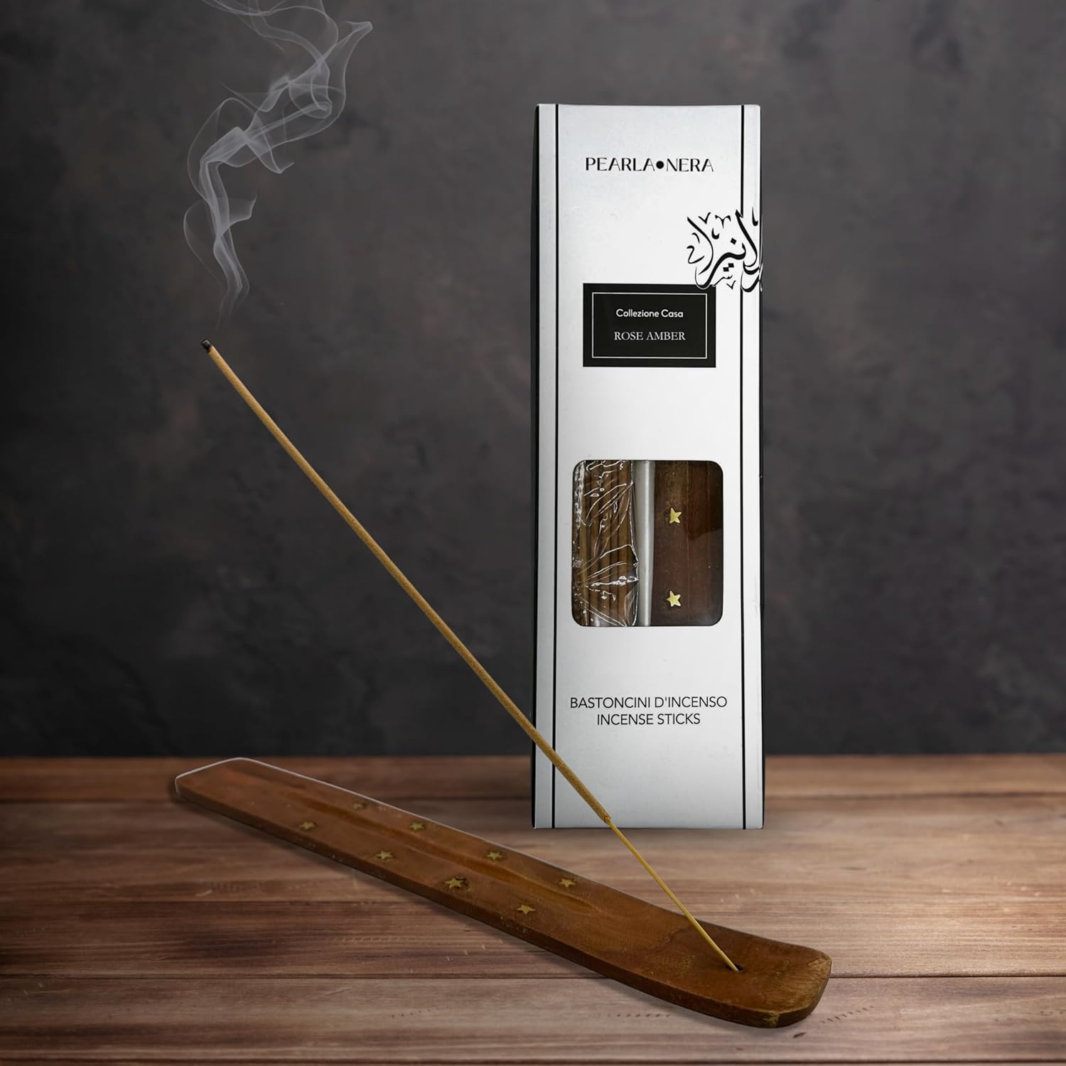 Rose Amber Incense Sticks- Pack of 40 with Wooden holder